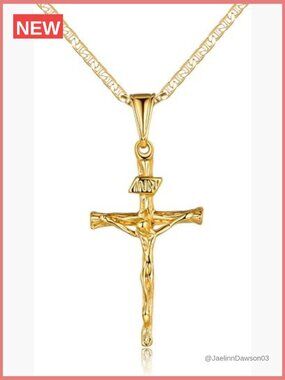 18K Gold Plated Flat Mariner Chain Necklace with Cross Pendant